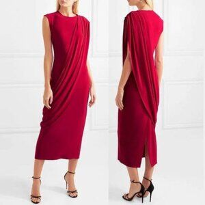 Norma Kamali Red Asymmetric Draped Stretch-Jersey Midi Dress